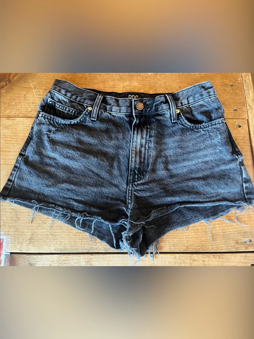 BDG Washed Black High-Rise Frayed Denim Shorts